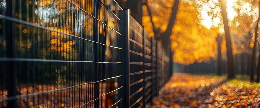 Autumn Leaves Through a Wire Fence
