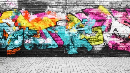 Vibrant street art graffiti on urban brick wall