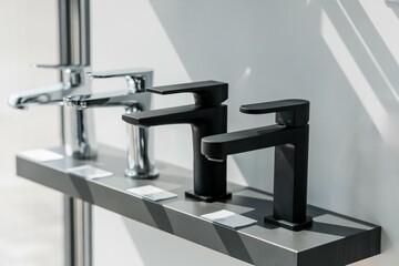 Modern Bathroom Faucet Display with Elegant Designs in Chrome and Matte Black Finish