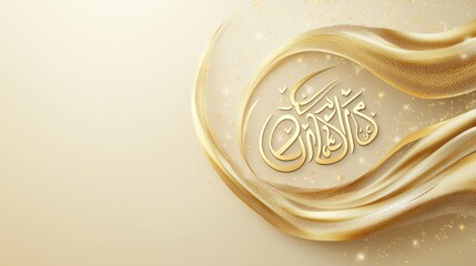 Eid Mubarak Calligraphy with Golden Ribbon