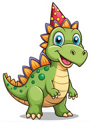Fototapeta premium Happy Cartoon Stegosaurus in a Party Hat 