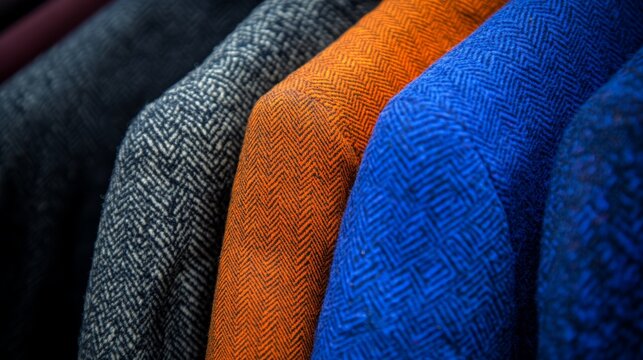 Close-up of colorful wool coats for autumn style design