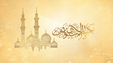 Mosque Illustration with Arabic Calligraphy