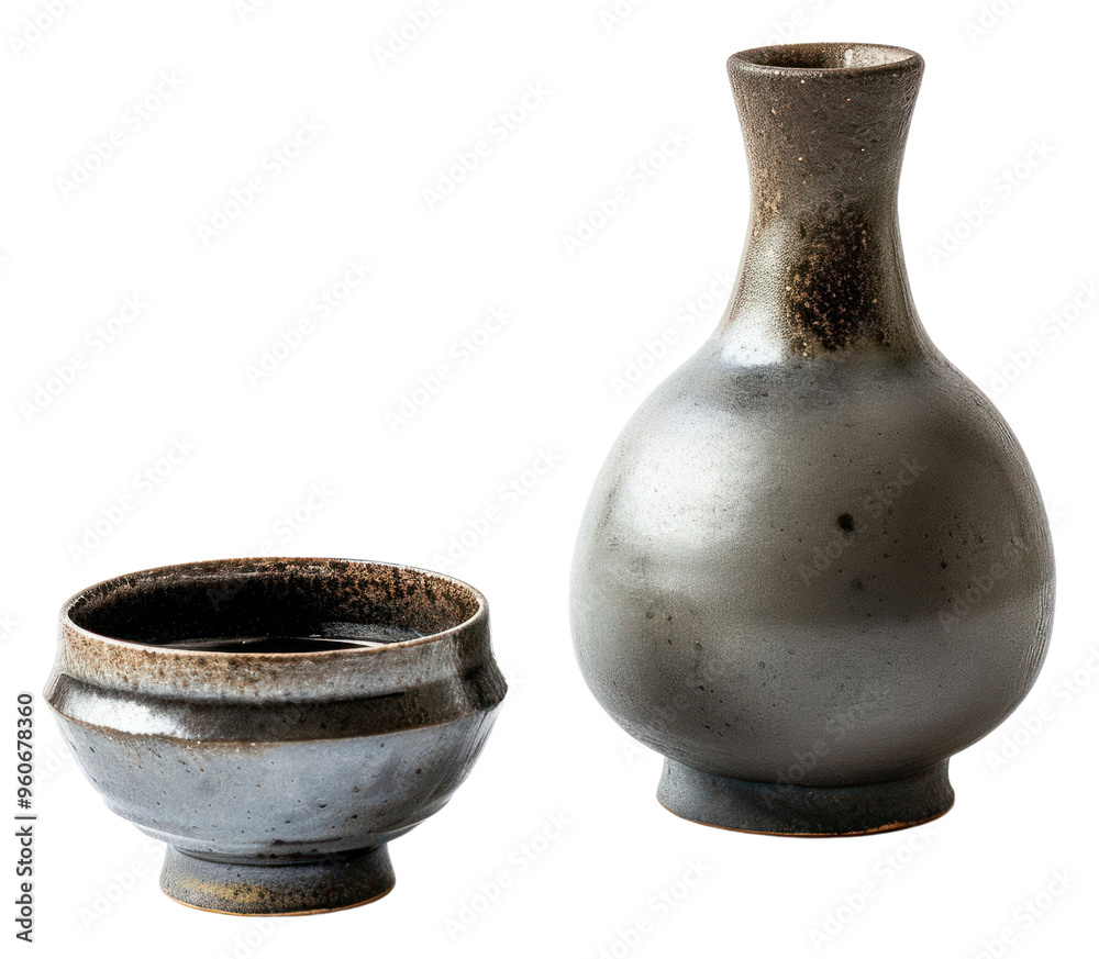 Poster PNG Sake porcelain pottery vase.