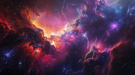 Naklejka premium Cosmic Nebula with Swirling Gas and Stars