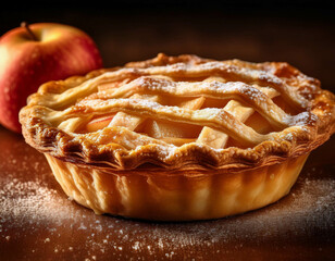 The flaky, golden crust of a homemade apple pie, with a slight dusting of sugar.