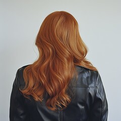 Naklejka premium A close-up rear view of a young woman wearing a black leather jacket on transparent background. Fashionable fashionable style for girls and women, model clothing, contemporary trends.