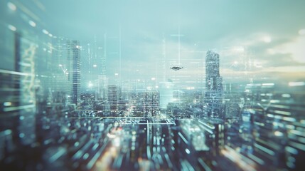 Obraz premium background with futuristic city with flying cars and skyscrapers