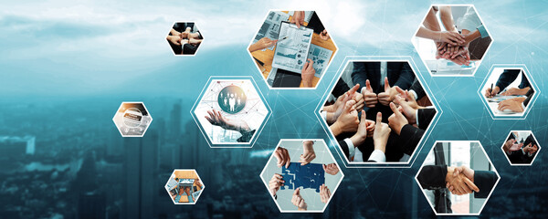 Teamwork and human resources HR management technology concept in corporate business with people...