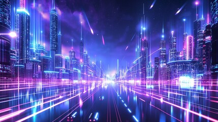Obraz premium background with futuristic city with flying cars and skyscrapers