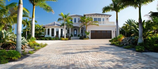 Fototapeta premium Luxury Waterfront Home with Palm Trees