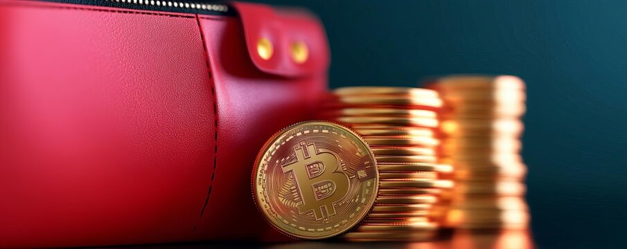 Brand loyalty rewards, digital coins accumulating in wallet, 3D illustration