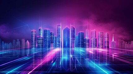 background with city with bright colors and high-tech architecture