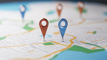 Business expansion, map with new office locations marked, 3D illustration