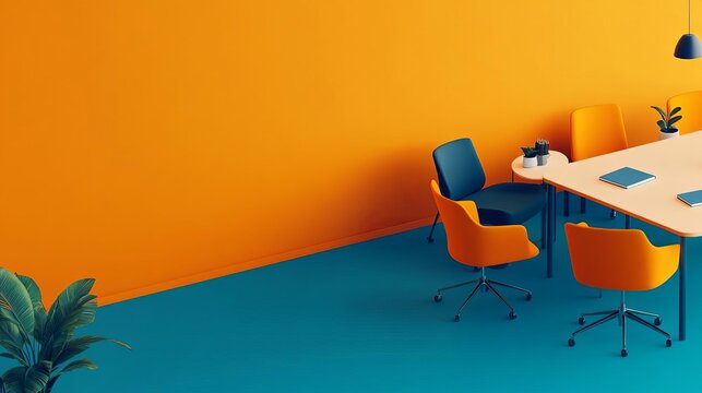 Business innovation hub, dynamic coworking space with creative elements, 3D illustration