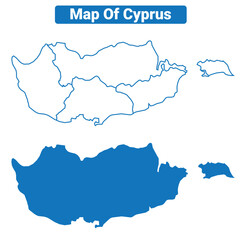Cyprus simple flat vector map outline style illustration set