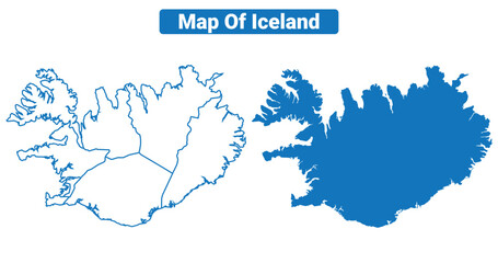 Obraz premium Iceland simple flat vector map outline style illustration set
