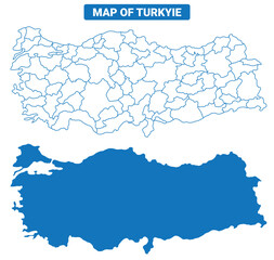 Türkiye simple flat vector map outline style illustration set