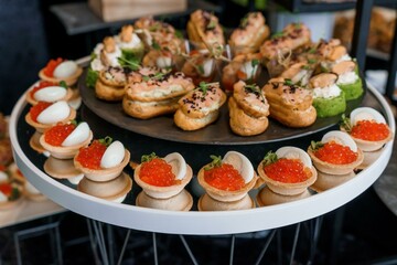 Exquisite Gourmet Canapés Displayed on Elegant Serving Platter