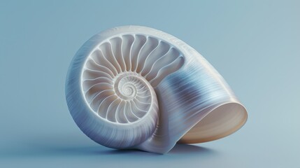 Obraz premium Nautilus shell in closeup, showcasing its iconic spiral pattern. The shell's geometric design is a stunning piece of nature's art.