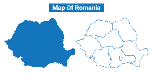 Romania simple flat vector map outline style illustration set