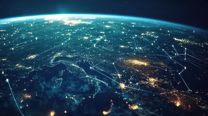 A Detailed Illustration of Europe's Connected Cities at Night