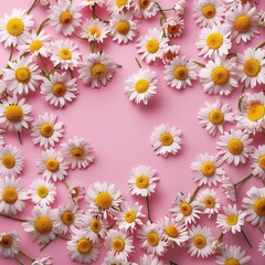 Circle of white daisies on a pink background, floral pattern design