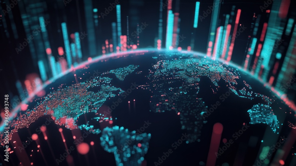 Poster A digital representation of the Earth with glowing lights representing data flow.