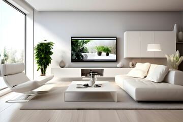 Modern interior living room with sofa, coffee table and lcd tv	