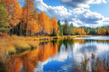 Obraz premium Stunning Autumn Landscape with Vibrant Foliage and Serene Lake