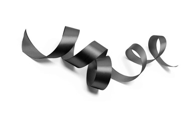 Black color wave silk ribbon with light shadow on white background.