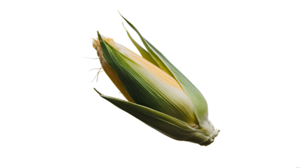 Isolated on a white backdrop, a falling corn seed with selective focus