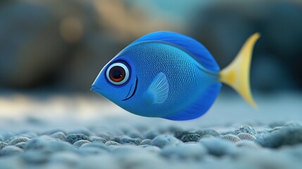 Naklejka premium A Blue Tang Fish Swimming Through the Ocean