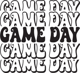 Groovy Game Day calligraphy. Retro Hand drawn lettering phrase, Calligraphy t shirt design, Isolated on white background, Cutting File, EPS 10, Black and white