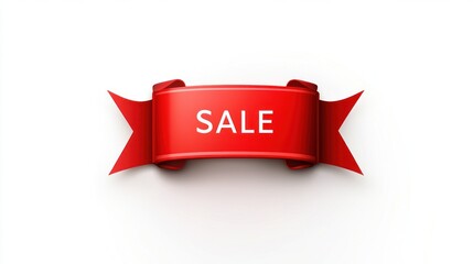 A vibrant red ribbon banner boldly announces a sale, ideal for attracting attention during promotions