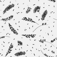 Leaves and Flowers of Albizia Tree. Floral Pattern. Vector