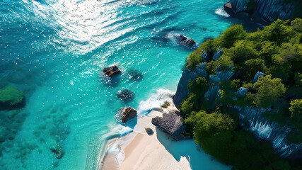 beautiful islands with turquoise water, lush green forest  and rocky cliffs
