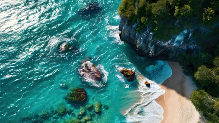 beautiful islands with turquoise water, lush green forest  and rocky cliffs