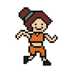 Cute pixel cartoon 8bit character woman lady run or running jog cardio lifestyle for decoration life style 8 bit female jog marathon exercise png vector.