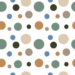 Colored polka dot pattern in pastel shades. Falling confetti on white background . Multicolored confetti festive seamless pattern. Vector illustration