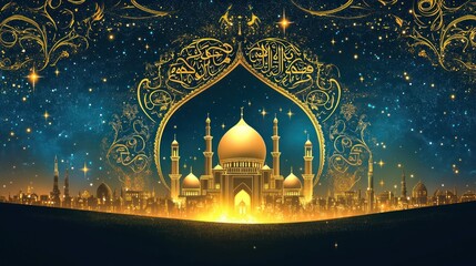 Golden Mosque under a Starry Night Sky