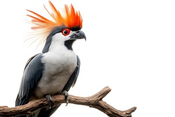 Fototapeta premium Secretary Bird Perched on a Tree with White Background, Photo Realistic, Wallpaper, Cover and Screen for Smartphone, PC, Laptop, 9:16 and 16:9 Format