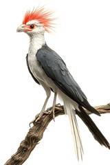 Fototapeta premium Secretary Bird Perched on a Tree with White Background, Photo Realistic, Wallpaper, Cover and Screen for Smartphone, PC, Laptop, 9:16 and 16:9 Format