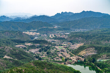 high angle view of ancient town in the mountain in northern China