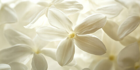 Obraz premium A delicate, macro view of pale white jasmine petals, with soft, smooth textures and a clean, fresh feel, perfect for a minimalist background.