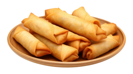 PNG 3d cartoon spring rolls plate food white background. desktop wallpaper