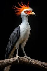 Secretary Bird Perched on a Tree with Black Background, Photo Realistic, Wallpaper, Cover and Screen for Smartphone, PC, Laptop, 9:16 and 16:9 Format