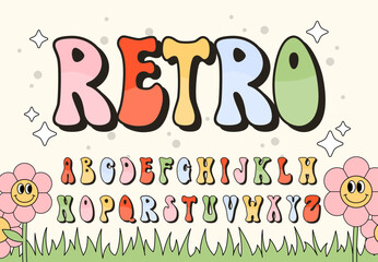 Groovy Bubble Alphabet, Cartoon Retro Typeface