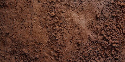 Fototapeta premium Rich brown soil texture spreads across the ground, showcasing its natural layers and earthy details under soft sunlight