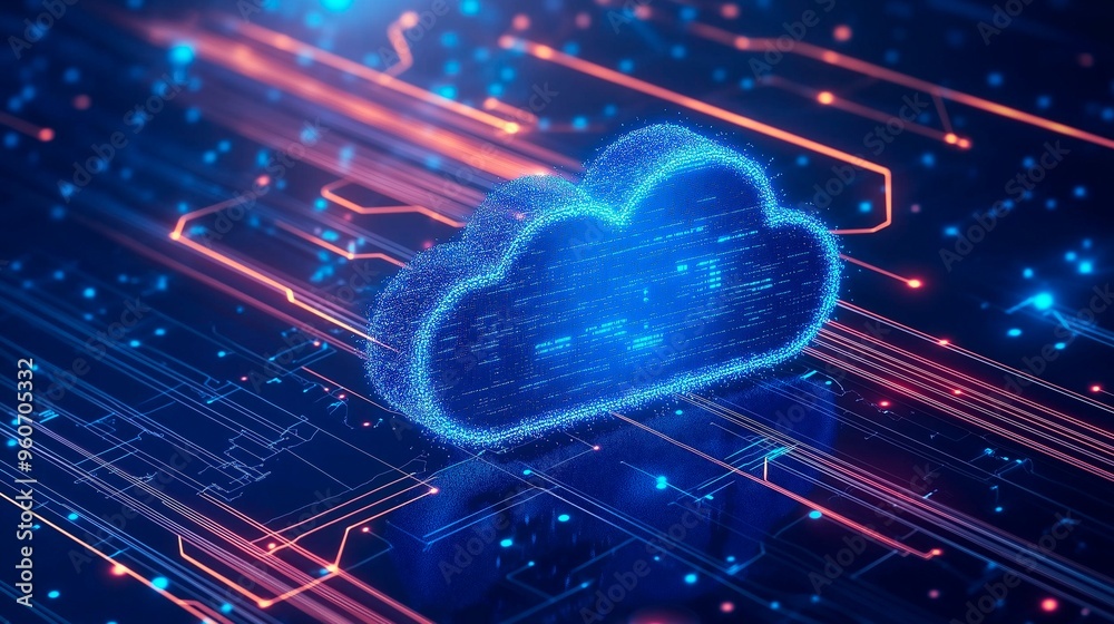 Wall mural abstract cloud computing background with blue lines